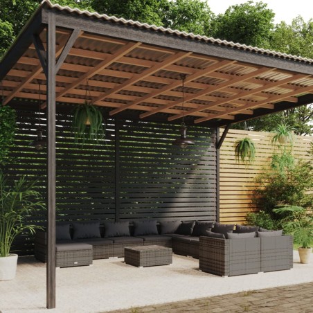 vidaXL 12-tlg. Garten-Lounge-Set mit Kissen Poly Rattan Grau