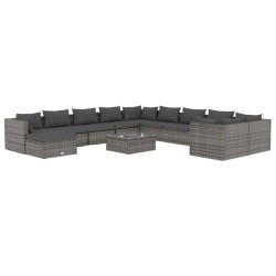 vidaXL 12-tlg. Garten-Lounge-Set mit Kissen Poly Rattan Grau