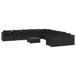vidaXL 11-tlg. Garten-Lounge-Set mit Kissen Poly Rattan Schwarz
