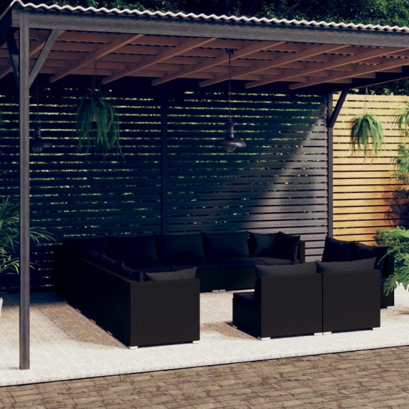 vidaXL 13-tlg. Garten-Lounge-Set mit Kissen Schwarz Poly Rattan vidaXL 13-tlg. Garten-Lounge-Set mit Kissen Schwarz Poly Rattan