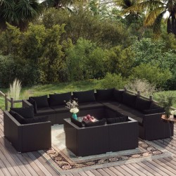 vidaXL 12-tlg. Garten-Lounge-Set mit Kissen Schwarz Poly Rattan