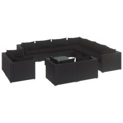vidaXL 12-tlg. Garten-Lounge-Set mit Kissen Schwarz Poly Rattan