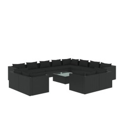 vidaXL 13-tlg. Garten-Lounge-Set mit Kissen Schwarz Poly Rattan