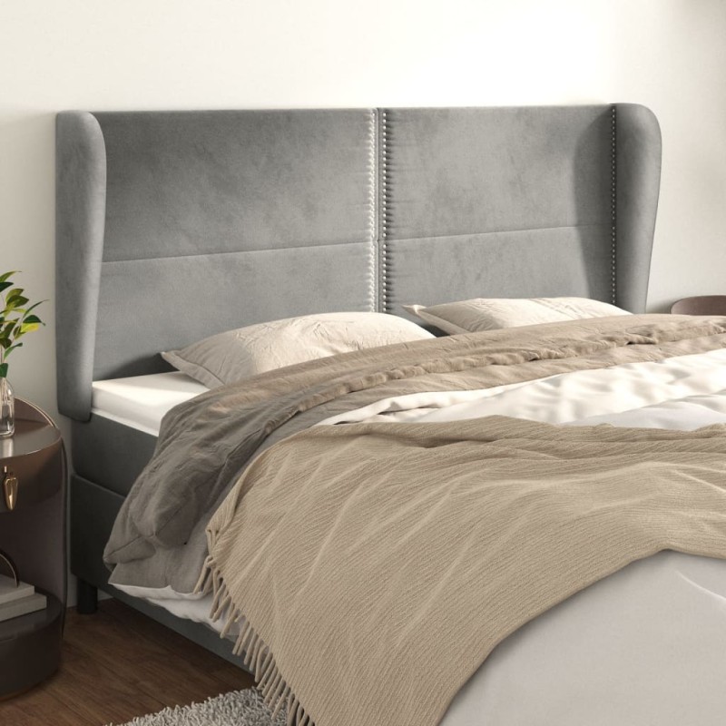 vidaXL Kopfteil mit Ohren Hellgrau 183x23x118/128 cm Samt vidaXL Kopfteil mit Ohren Hellgrau 183x23x118/128 cm Samt