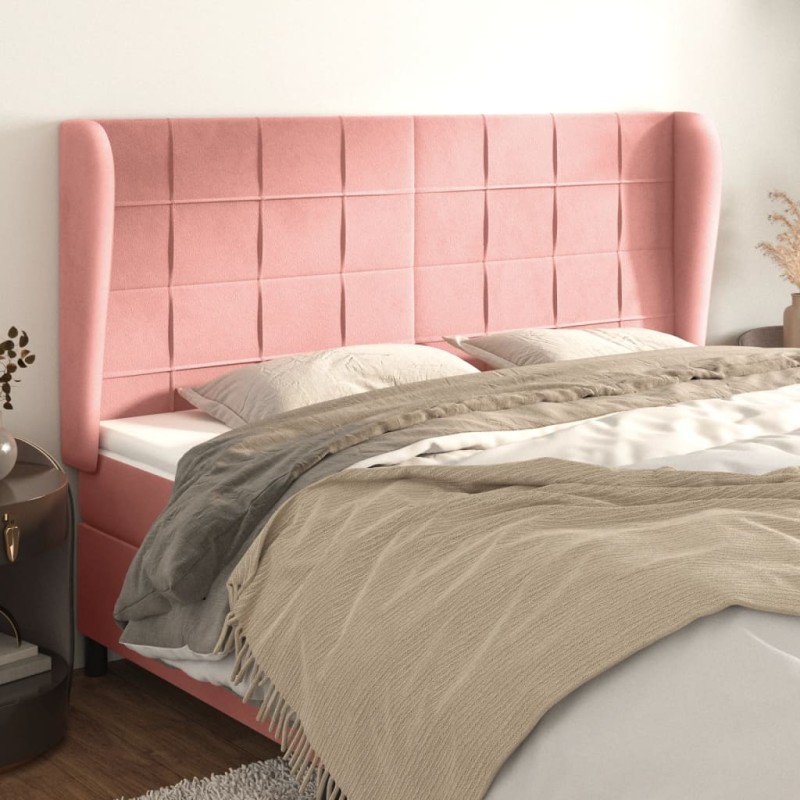vidaXL Kopfteil mit Ohren Rosa 183x23x118/128 cm Samt vidaXL Kopfteil mit Ohren Rosa 183x23x118/128 cm Samt