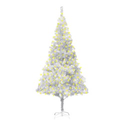 vidaXL Künstlicher Weihnachtsbaum Beleuchtung & Ständer Silber 210 cm