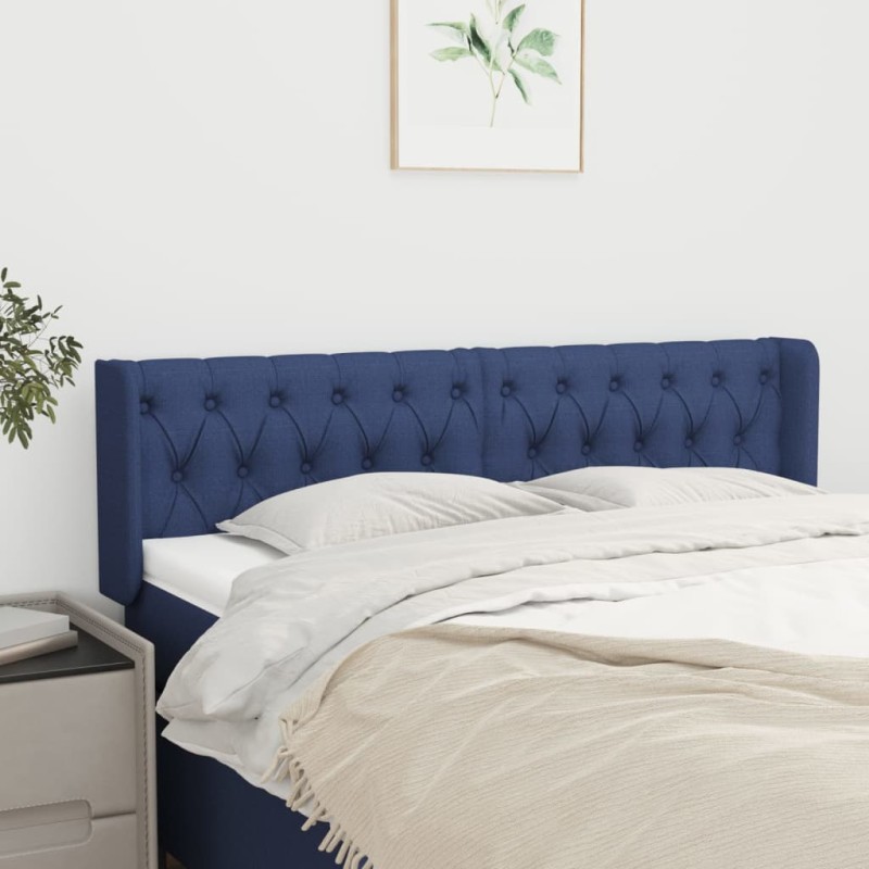 vidaXL Kopfteil mit Ohren Blau 147x16x78/88 cm Stoff vidaXL Kopfteil mit Ohren Blau 147x16x78/88 cm Stoff