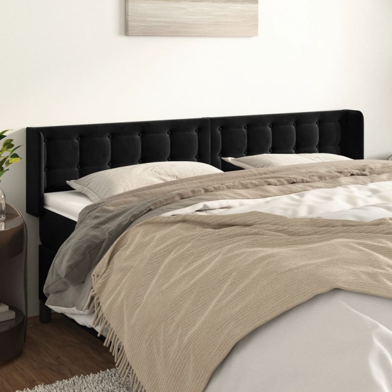 vidaXL Kopfteil mit Ohren Schwarz 163x16x78/88 cm Samt vidaXL Kopfteil mit Ohren Schwarz 163x16x78/88 cm Samt
