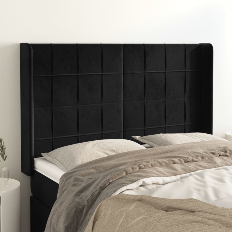 vidaXL Kopfteil mit Ohren Schwarz 147x16x118/128 cm Samt vidaXL Kopfteil mit Ohren Schwarz 147x16x118/128 cm Samt