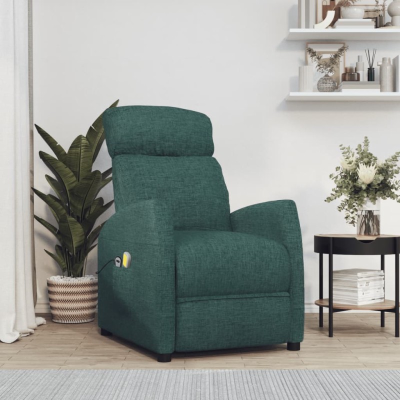 vidaXL Massagesessel mit Aufstehhilfe Dunkelgrün Stoff vidaXL Massagesessel mit Aufstehhilfe Dunkelgrün Stoff