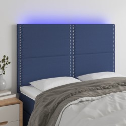 vidaXL LED Kopfteil Blau 144x5x118/128 cm Stoff