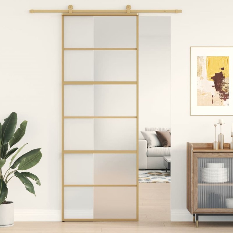 vidaXL Schiebetür Golden 76x205 cm Matt ESG-Glas und Aluminium vidaXL Schiebetür Golden 76x205 cm Matt ESG-Glas und Aluminium