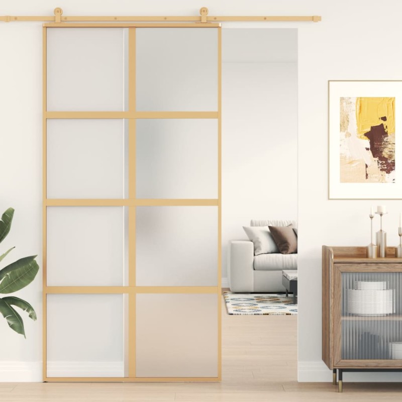 vidaXL Schiebetür Golden 102,5x205 cm Matt ESG-Glas und Aluminium vidaXL Schiebetür Golden 102,5x205 cm Matt ESG-Glas und Aluminium