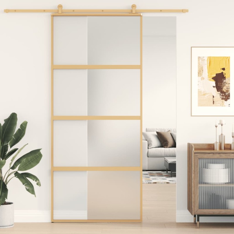 vidaXL Schiebetür Golden 90x205 cm Matt ESG-Glas und Aluminium vidaXL Schiebetür Golden 90x205 cm Matt ESG-Glas und Aluminium