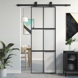 vidaXL Schiebetür Schwarz 76x205 cm Hartglas und Aluminium