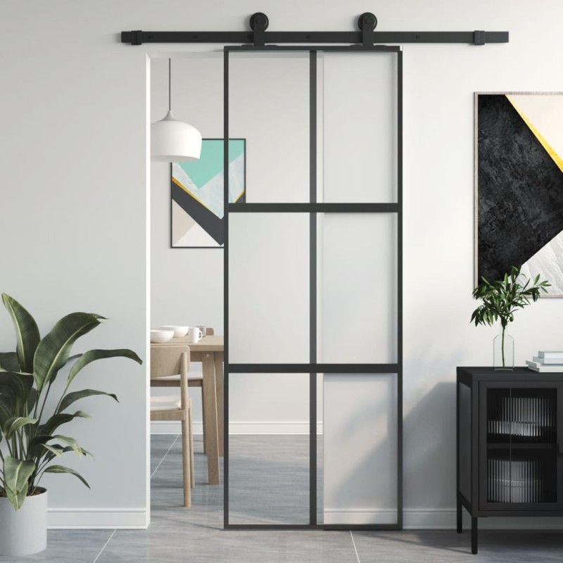 vidaXL Schiebetür Schwarz 76x205 cm Hartglas und Aluminium vidaXL Schiebetür Schwarz 76x205 cm Hartglas und Aluminium