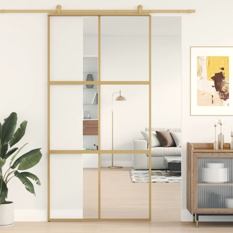 vidaXL Schiebetür Golden 102,5x205 cm ESG-Klarglas und Aluminium vidaXL Schiebetür Golden 102,5x205 cm ESG-Klarglas und Aluminium