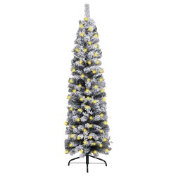 vidaXL Weihnachtsbaum Schlank mit Beleuchtung & Schnee Grün 150 cm PVC