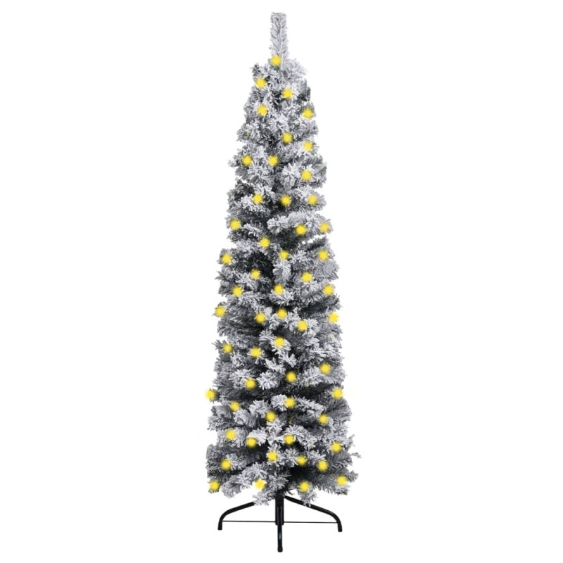 vidaXL Weihnachtsbaum Schlank mit Beleuchtung & Schnee Grün 210 cm PVC vidaXL Weihnachtsbaum Schlank mit Beleuchtung & Schnee Grün 210 cm PVC