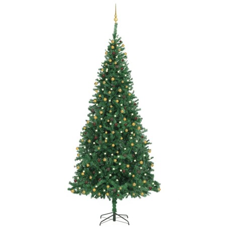 vidaXL Künstlicher Weihnachtsbaum Beleuchtung & Kugeln LEDs 300cm Grün