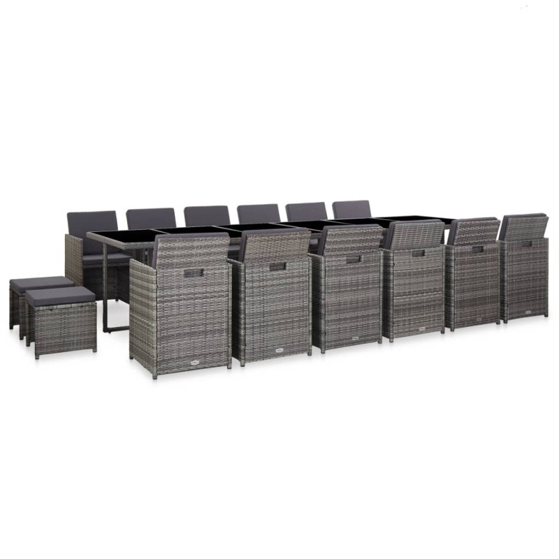 vidaXL 17-tlg. Garten-Essgruppe mit Auflagen Poly Rattan Grau vidaXL 17-tlg. Garten-Essgruppe mit Auflagen Poly Rattan Grau