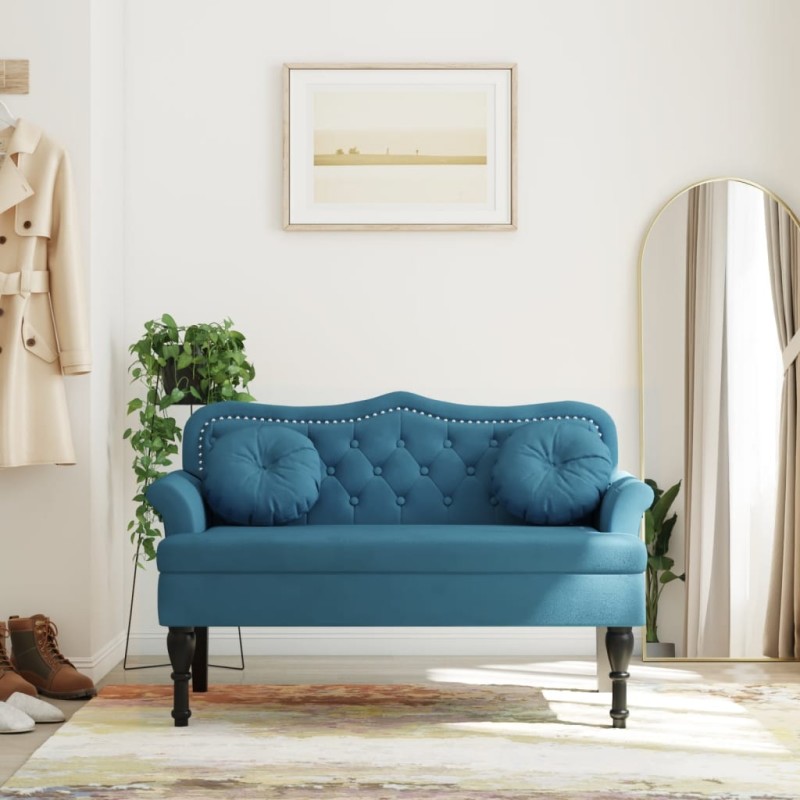 vidaXL Sitzbank mit Kissen Blau 120,5x65x75 cm Samt vidaXL Sitzbank mit Kissen Blau 120,5x65x75 cm Samt