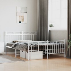 vidaXL Bettgestell mit Kopf- und Fußteil Metall Weiß 140x200 cm