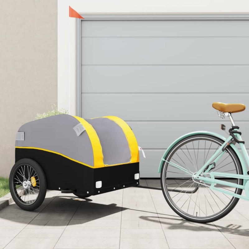 vidaXL Lastenanhänger für Fahrrad Schwarz und Gelb 45 kg Eisen vidaXL Lastenanhänger für Fahrrad Schwarz und Gelb 45 kg Eisen