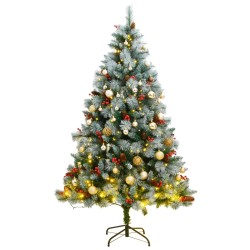 vidaXL Künstlicher Weihnachtsbaum Klappbar 300 LEDs & Kugeln 180 cm