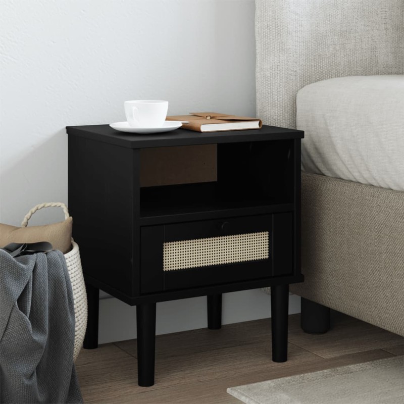 vidaXL Nachttisch SENJA Schwarz 40x35x48 cm Massivholz Kiefer vidaXL Nachttisch SENJA Schwarz 40x35x48 cm Massivholz Kiefer
