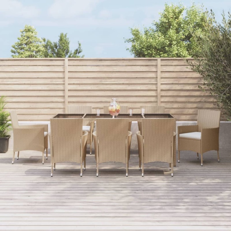 vidaXL 9-tlg. Garten-Essgruppe mit Kissen Beige Poly Rattan vidaXL 9-tlg. Garten-Essgruppe mit Kissen Beige Poly Rattan
