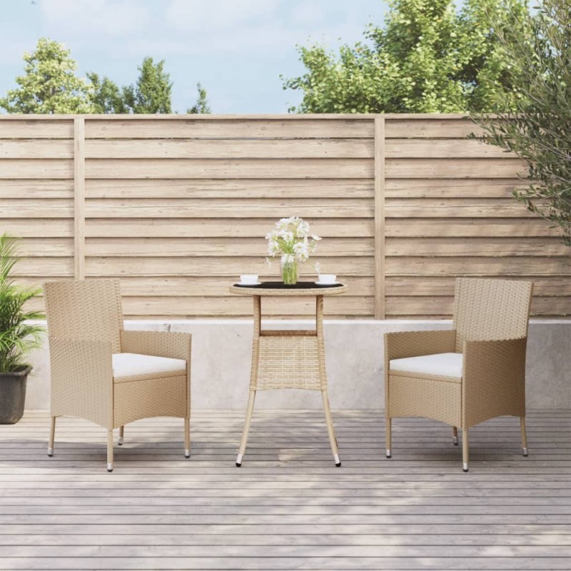 vidaXL 3-tlg. Garten-Bistro-Set mit Kissen Beige Poly Rattan vidaXL 3-tlg. Garten-Bistro-Set mit Kissen Beige Poly Rattan