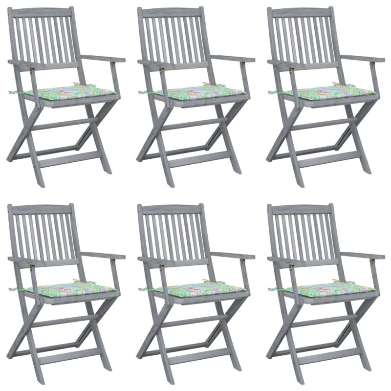 vidaXL Klappbare Gartenstühle 6 Stk. mit Kissen Massivholz Akazie vidaXL Klappbare Gartenstühle 6 Stk. mit Kissen Massivholz Akazie