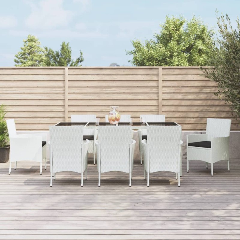 vidaXL 9-tlg. Garten-Essgruppe mit Kissen Weiß Poly Rattan vidaXL 9-tlg. Garten-Essgruppe mit Kissen Weiß Poly Rattan