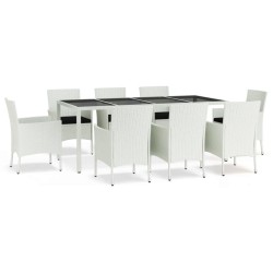 vidaXL 9-tlg. Garten-Essgruppe mit Kissen Weiß Poly Rattan