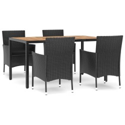 vidaXL 5-tlg. Garten-Essgruppe mit Kissen Schwarz Poly Rattan