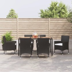 vidaXL 7-tlg. Garten-Essgruppe mit Kissen Schwarz Poly Rattan