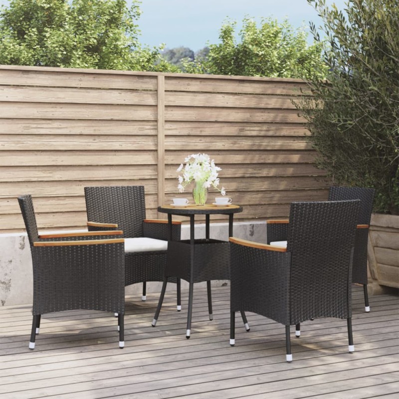 vidaXL 5-tlg. Garten-Bistro-Set mit Kissen Schwarz Poly Rattan vidaXL 5-tlg. Garten-Bistro-Set mit Kissen Schwarz Poly Rattan