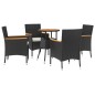 vidaXL 5-tlg. Garten-Bistro-Set mit Kissen Schwarz Poly Rattan vidaXL 5-tlg. Garten-Bistro-Set mit Kissen Schwarz Poly Rattan