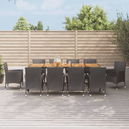 vidaXL 11-tlg. Garten-Essgruppe mit Kissen Schwarz Poly Rattan