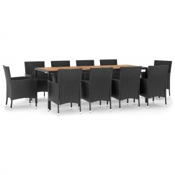 vidaXL 11-tlg. Garten-Essgruppe mit Kissen Schwarz Poly Rattan