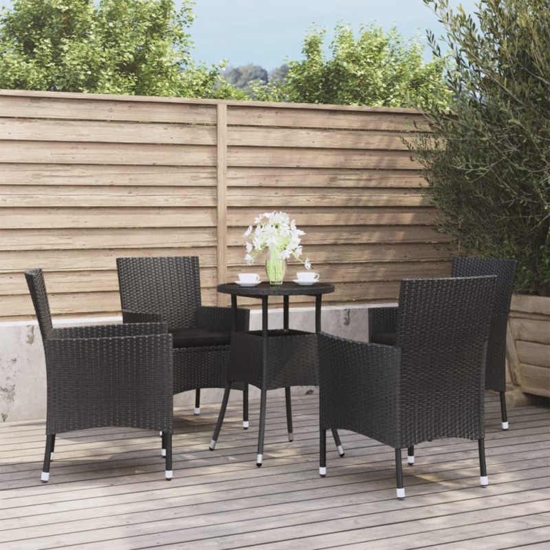 vidaXL 5-tlg. Garten-Bistro-Set mit Kissen Schwarz Poly Rattan vidaXL 5-tlg. Garten-Bistro-Set mit Kissen Schwarz Poly Rattan