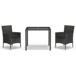 vidaXL 3-tlg. Garten-Essgruppe mit Kissen Schwarz Poly Rattan