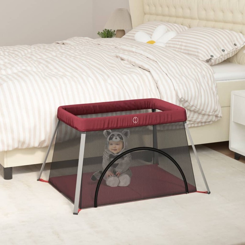 vidaXL Baby-Laufstall mit Matratze Rot Leinenstoff vidaXL Baby-Laufstall mit Matratze Rot Leinenstoff