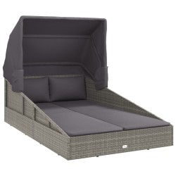 vidaXL Sonnenliege mit Faltdach Grau 200x114x128 cm Poly Rattan
