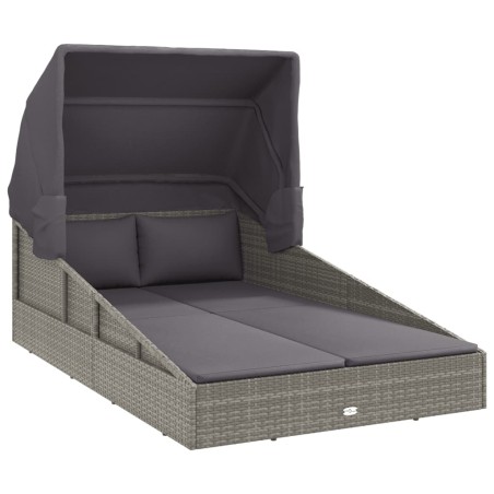 vidaXL Sonnenliege mit Faltdach Grau 200x114x128 cm Poly Rattan