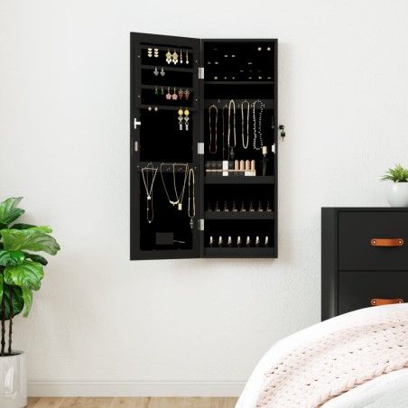 vidaXL Spiegel-Schmuckschrank mit LED-Beleuchtung Wandmontage Schwarz