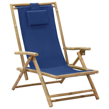 vidaXL Verstellbarer Relaxstuhl Marineblau Bambus und Stoff  
