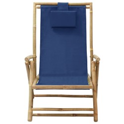 vidaXL Verstellbarer Relaxstuhl Marineblau Bambus und Stoff  