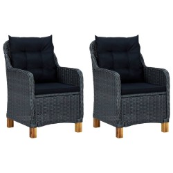 vidaXL Gartenstühle mit Kissen 2 Stk. Poly Rattan Dunkelgrau